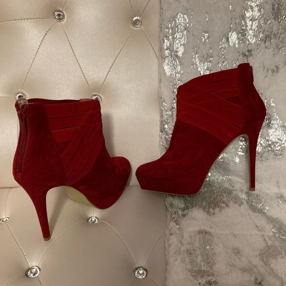 NEW RARE Colin Stuart Red Faux Suede Strappy Platform Ankle Boots Size 11B HTF - Picture 5 of 13